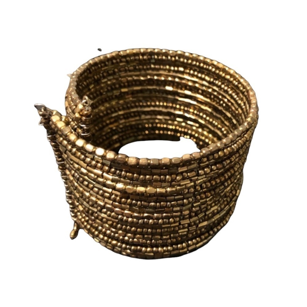 Crafted Handmade Brown gold tone Beaded Cuff  wrist Bracelet